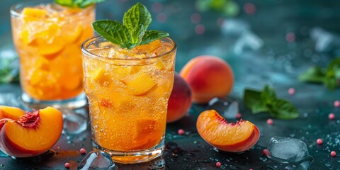 Two Glasses of Peach Iced Tea With Mint