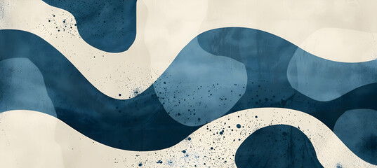 A serene abstract design in shades of blue and beige, with fluid geometric shapes