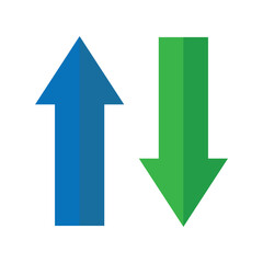 web blue arrow up and green down arrow sign. flat style design. Up and down arrows icon vector, filled flat sign, solid pictogram isolated on white. Exchange symbol. Vector illustration. Eps file 12.