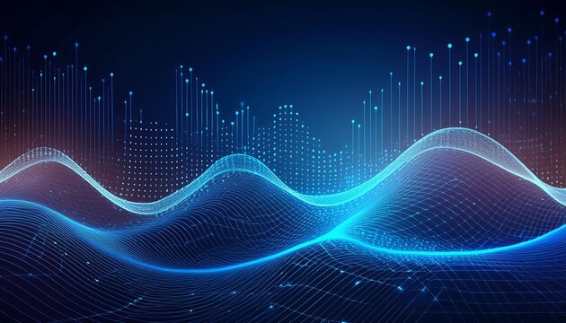 futuristic digital background for tech, AI, data, audio, graphics with waves and dots