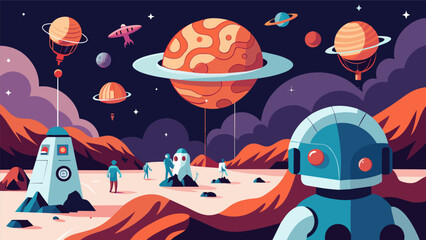 A space colony on a distant planet where neurodivergent individuals are celebrated for their unique perspectives and contributions to the societys. Vector illustration