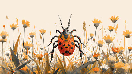 illustration, tick in the park, announcement about the appearance of ticks , Generative AI.