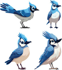 Fototapeta premium Cartoon Blue Jay Birds Vector Set