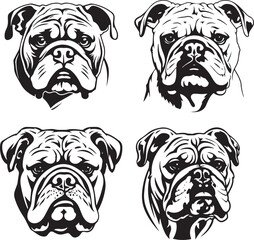 English Bulldog Stencil Vector Set