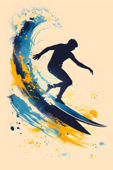 a man is riding a wave on a surfboard - obrazy, fototapety, plakaty