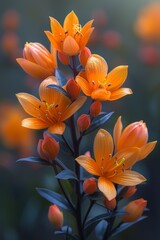 A close up of a bunch of orange flowers in the middle, AI