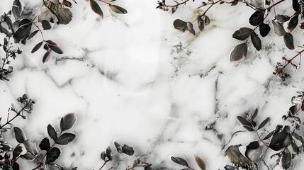 Leaves peek through a delicate blanket of snow