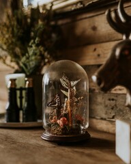 Beautiful butterflies in glass dome