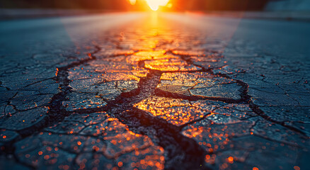Texture of asphalt road with cracks.