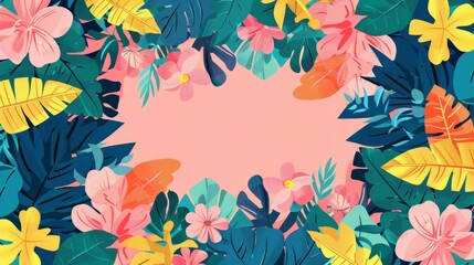 Obraz premium Tropical floral frame with a vibrant summery vibe