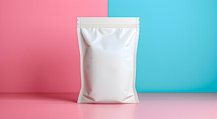 Mockup of an empty paper white bag with a zipper closure.