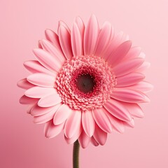 Pink gerbera on light pink background, close up