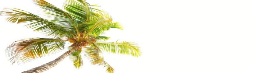 Fototapeta premium A Palm tree, iconic and tropical, sways gently, its fronds whispering tales of sunny, sandy shores, isolated on white background