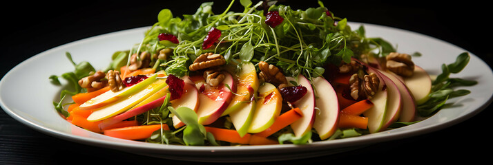 A fresh and crunchy salad with shredded carrots, beets, and apples, topped with a zesty apple cider vinaigrette.