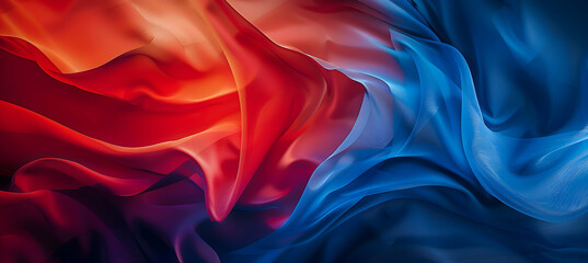 Obraz premium A vibrant abstract wallpaper featuring flowing soft lines and bold geometric shapes in cobalt blue and vivid red, resembling a high-definition photograph with realistic lighting and shadow effects