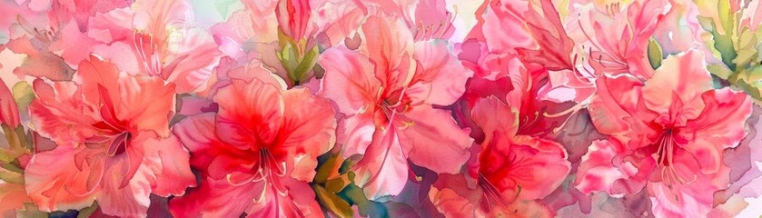 A watercolor painting of pink azalea flowers.