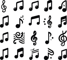 set of music notes vector on white background. Music symbol icon sticker 