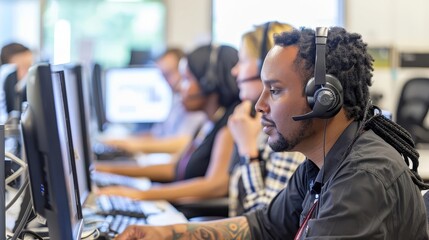 Naklejka premium call center employees receiving training and mentoring for technical support