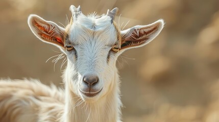 Obraz premium charming portrait of curious goat with expressive eyes and fluffy fur animal photography