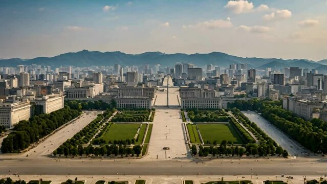 Pyongyang Elevated View Across Kim Il Sung Square And The Korean Central History Museum North Korea Asia