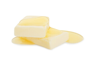 Pieces of melting butter isolated on white