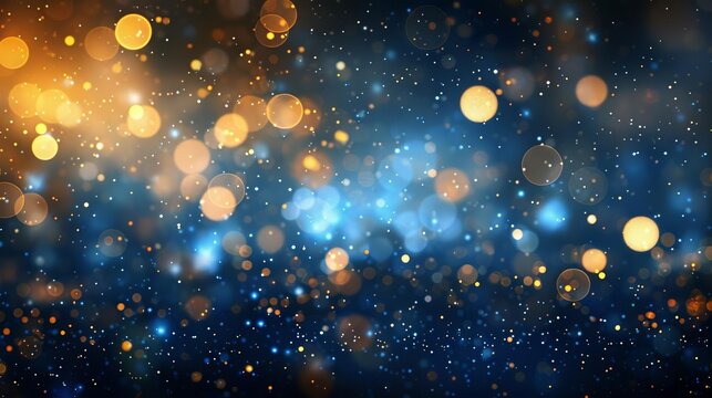 Fototapeta abstract glitter bokeh lights background in blue gold and black elegant festive design for invitations and wallpaper