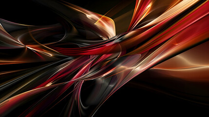 A vivid abstract visual blending sleek, flowing lines with stark geometric forms in a palette of crimson red, black, and shimmering metallic gold, designed to mimic the clarity of an HD photograph