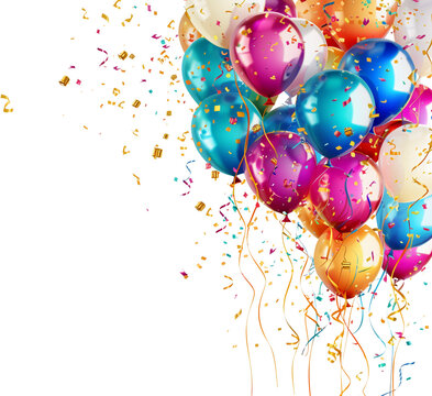 Fototapeta Colorful balloons and confetti isolated transparent png, celebration elements