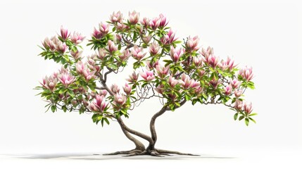A photo of a magnolia tree in full bloom against a white background.