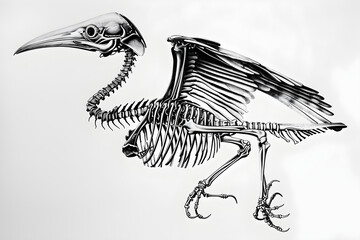 Detailed Monochrome Depiction of Avian Skeleton Structure: Wonders of Ornithological Anatomy
