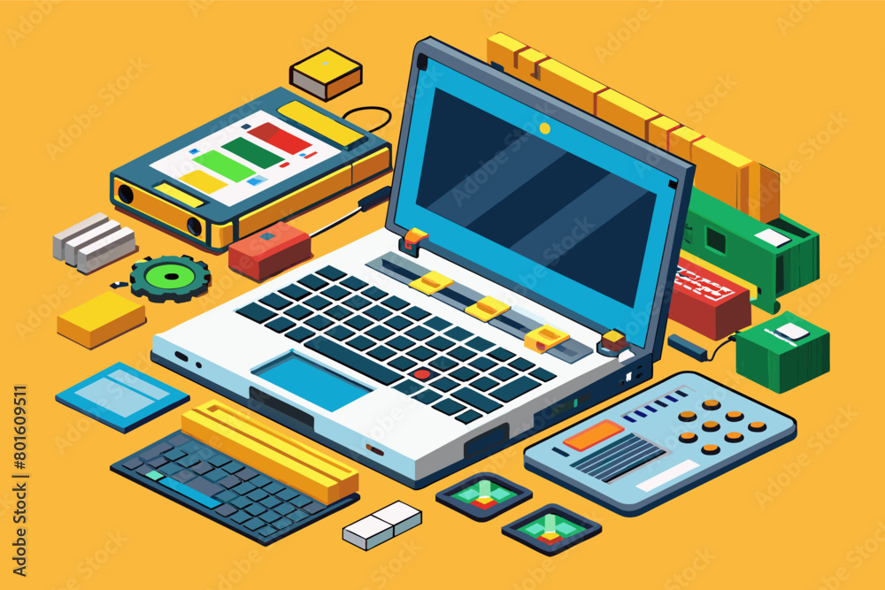 Poster a modular laptop with swappable components for ultimate customization.