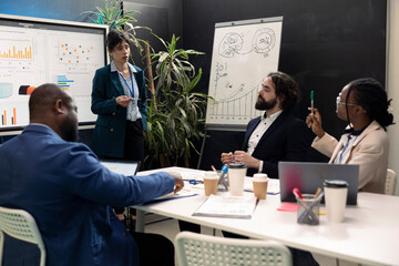 Colleagues creating innovation initiatives in research and development efforts, making new plans...