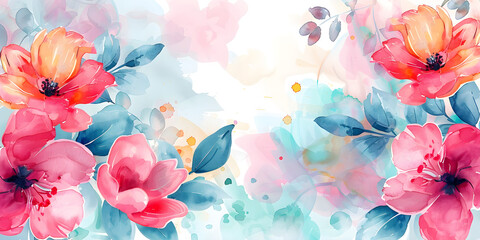 Colorful watercolor flower banner background with space for text; suitable for Mother's Day or spring events.