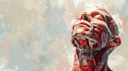 anatomical illustration of human head and neck muscles including platysma digital painting