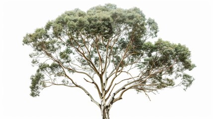 Fototapeta premium A large eucalyptus tree with a thick trunk and long, drooping branches.