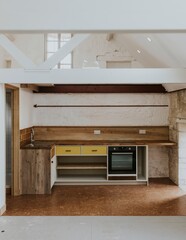 Wooden kitchen counter, home interior