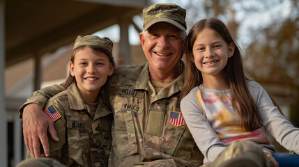 With his family by his side, the man in military uniform smiles with pride, his heart brimming with love and gratitude for their unwavering support, the bond between them a testame