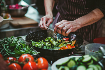Process of preparing a healthy and balanced meal, from selecting fresh ingredients to cooking and plating, emphasizing the importance of mindful eating.