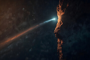 an asteroid flying in outer space. An extinct planet