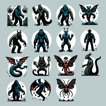 Mysterious Cryptids Vector Design Elements: Unleash the Legends with Intriguing Graphics