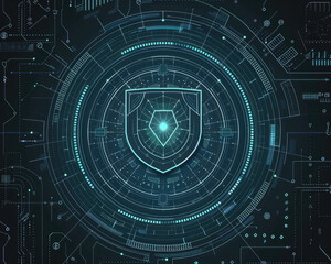 Cyber Protection Shield: High-Tech Security Illustration - obrazy, fototapety, plakaty