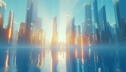 modern skyscrapers of a smart city, futuristic financial district with buildings and reflections