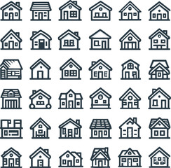 Fototapeta premium Vector illustration of hand drawn house. Cute doodle cottage home frame set simple line