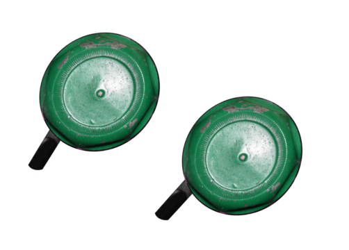 Old metal bicycle bell with peeling paint - on isolated transparent background.