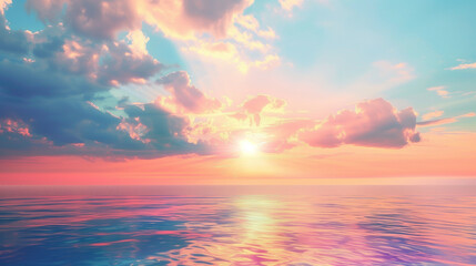 Naklejka premium Ethereal Glow: A Surreal Sunset on the Lake