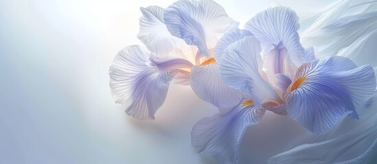 Iris flowers, copy space. Generative AI