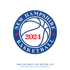 New Hampshire basketball text logo vector. Editable circle college t-shirt design printable text effect vector	
