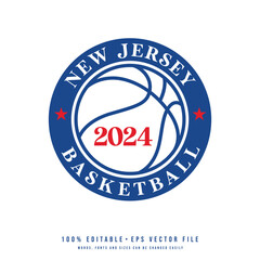New Jersey basketball text logo vector. Editable circle college t-shirt design printable text effect vector	