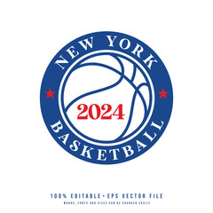 New York basketball text logo vector. Editable circle college t-shirt design printable text effect vector	