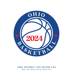 Ohio basketball text logo vector. Editable circle college t-shirt design printable text effect vector	